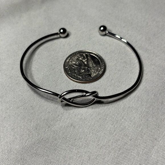 New! Love Knot Silvertone Boho Open Cuff Adjustable Bracelet - Picture 3 of 7